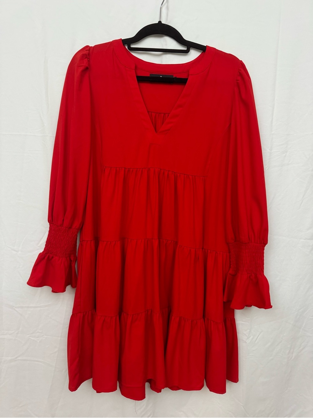 Pomander Place Red Long Sleeve Tiered V-Neck Dress